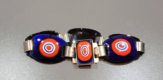 link bracelet red white and blue enamel links oval handmade