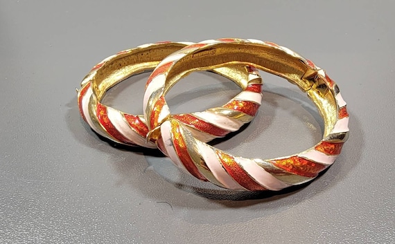 boucher bangle bracelets pair orange and gold striped