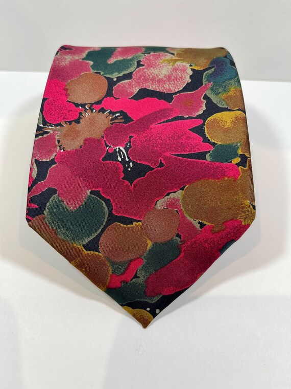 Floral Silk Necktie Red Flowers Bold Necktie