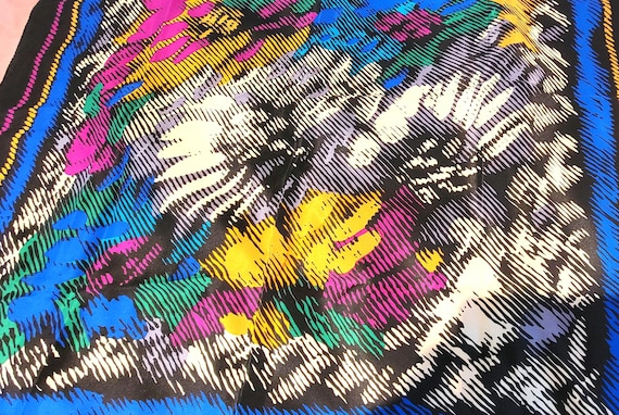 square silk scarf blue black purple abstract floral nineties