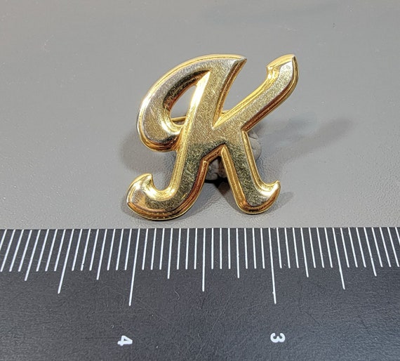 brooch initial pin letter k cursive script gold tone