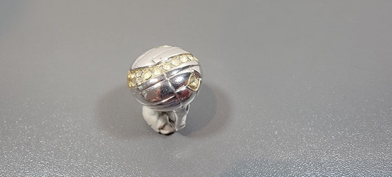 VENDOME Ring silver tone deco style rhinestone adjustable