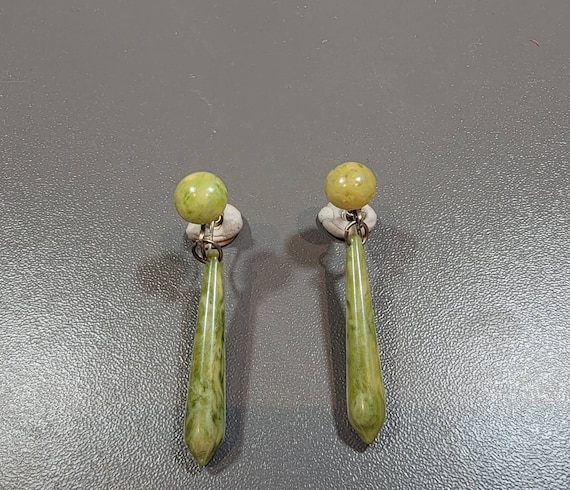 marble plastic earrings green dangle drop screw o… - image 1