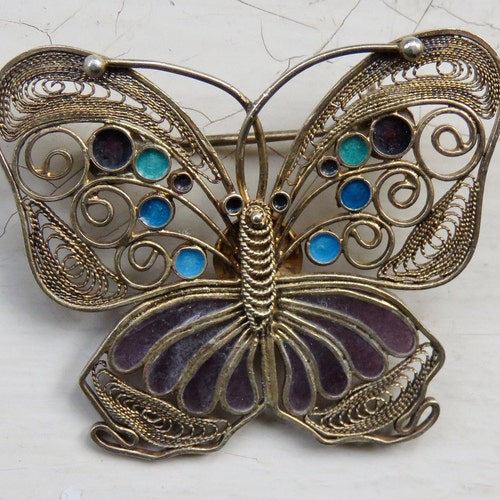 Vintage Plique A Jour Enamel Butterfly Brooch - Etsy