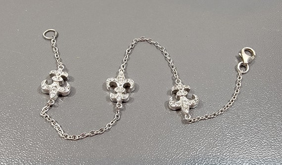 fleur de lys bracelet sterling silver with crystal pave