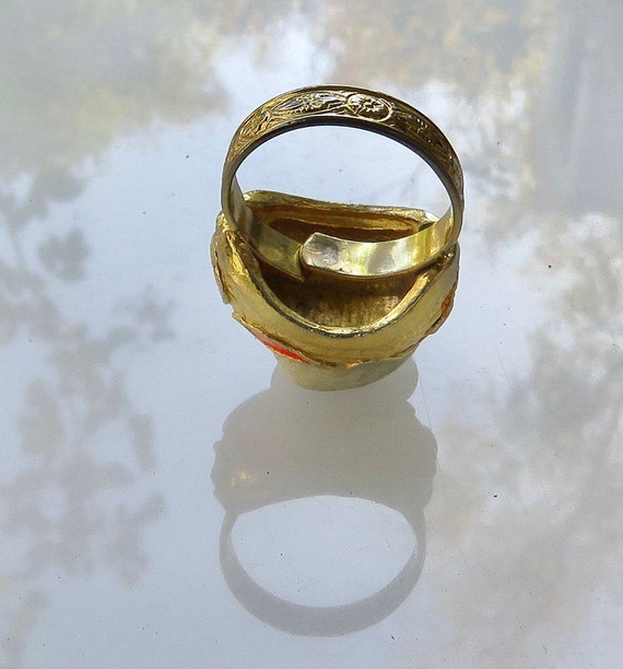 Paisley ring white orange gold adjustable vintage… - image 3
