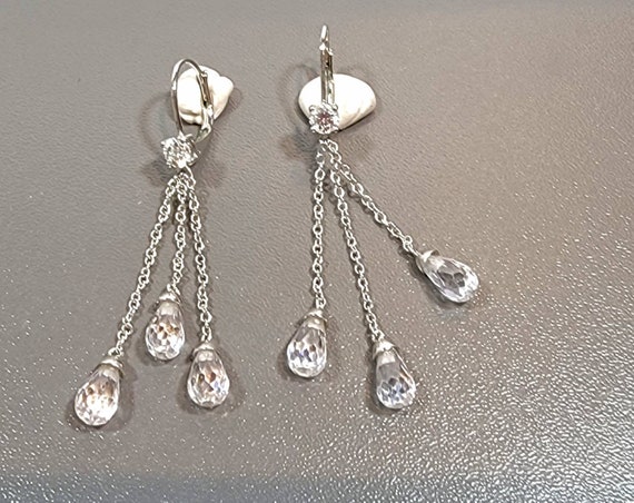 crystal earrings dangle chain pendants silver tone pierced