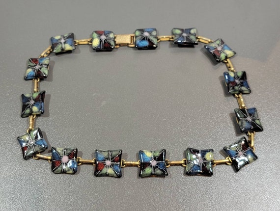 modernist necklace choker ceramic tiles multi color abstract designs