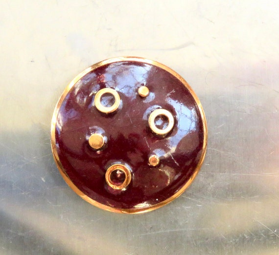 copper brooch round mcm enamel design abstract - image 3