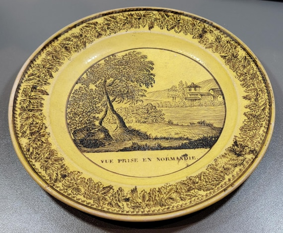 french country plate yellow pottery criel transferware