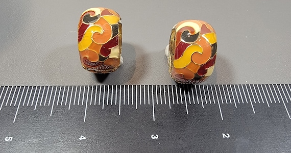 Eisenberg Enamel earrings wide hoops warm colors