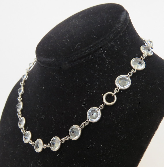 rhinestone necklace clear sterling silver bezel H… - image 9