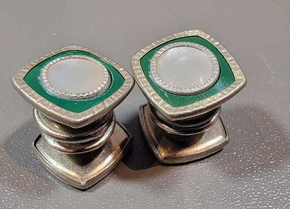 art deco cufflinks mother of pearl green celluloid snap links