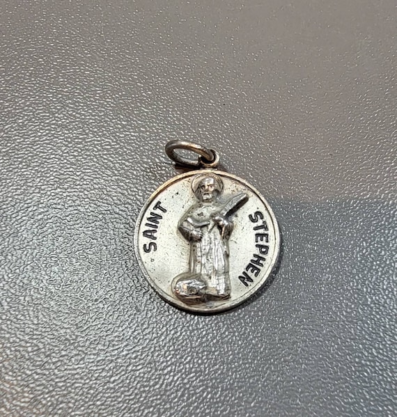 Saint medal sterling silver Saint Stephen vintage