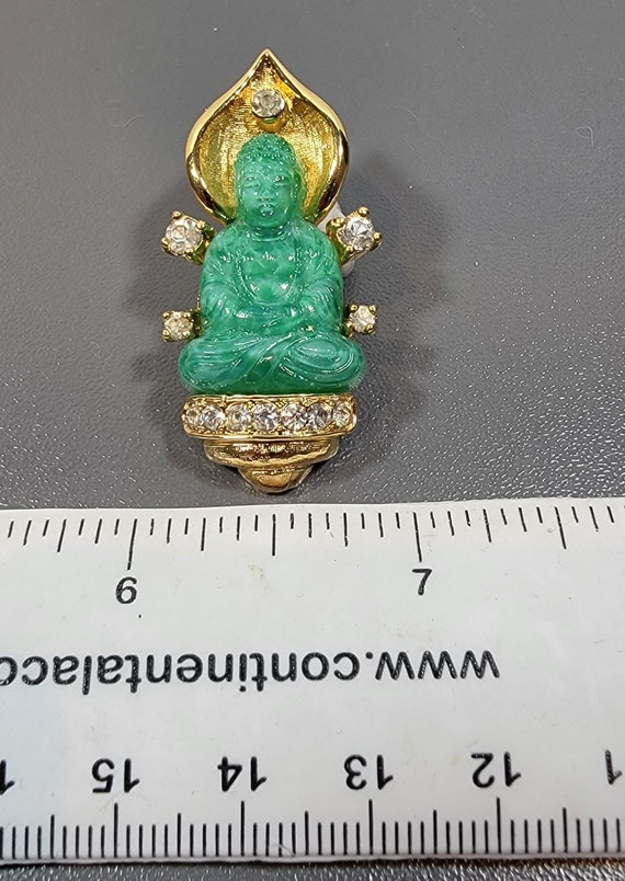 buddha brooch rhinestones green faux jade - image 6