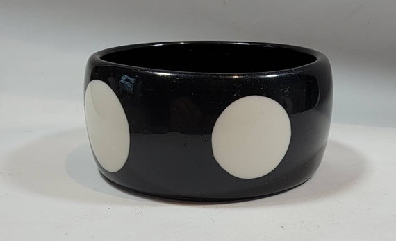 black white dot chunky bangle bracelet white dots… - image 1