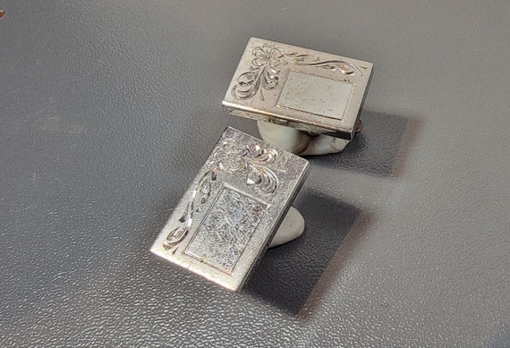 rectangular cufflinks etched design sterling silver