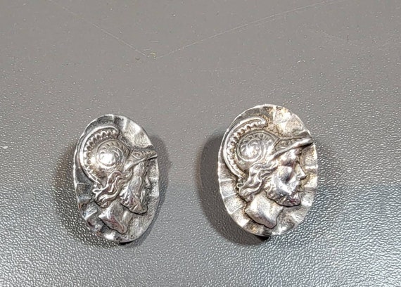 Coin earrings sterling silver roman helmet warrior emperor clip on