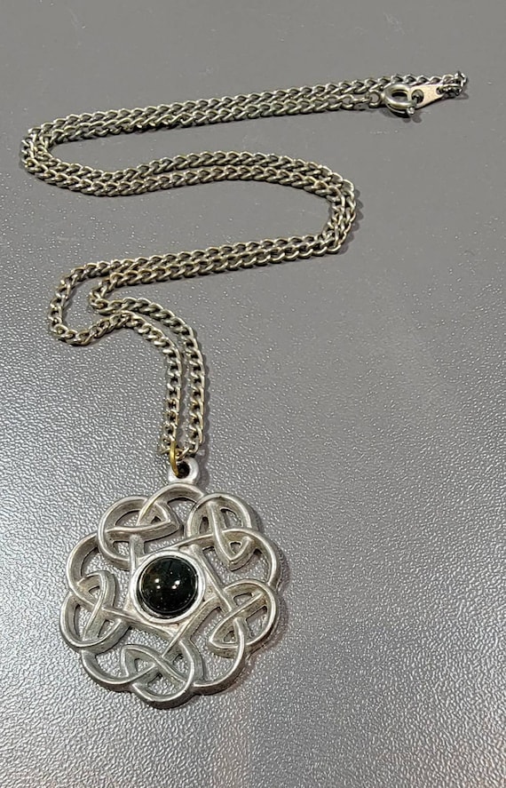 celtic knot medallion pendant pewter black caboch… - image 6