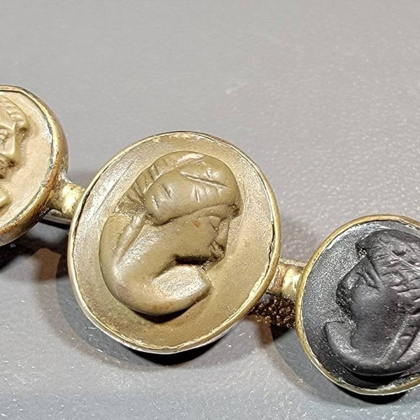 lava cameo brooch trio of antique Victorian cameos