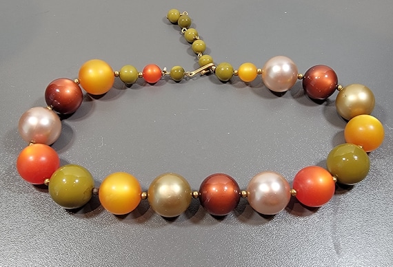 plastic bead necklace autumn tones moonglow beads vintage