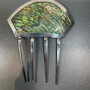 Antique Abalone and Silver Mantilla Hair Comb Large Handmade Silver Hair Accessory Peineta Comb image 8