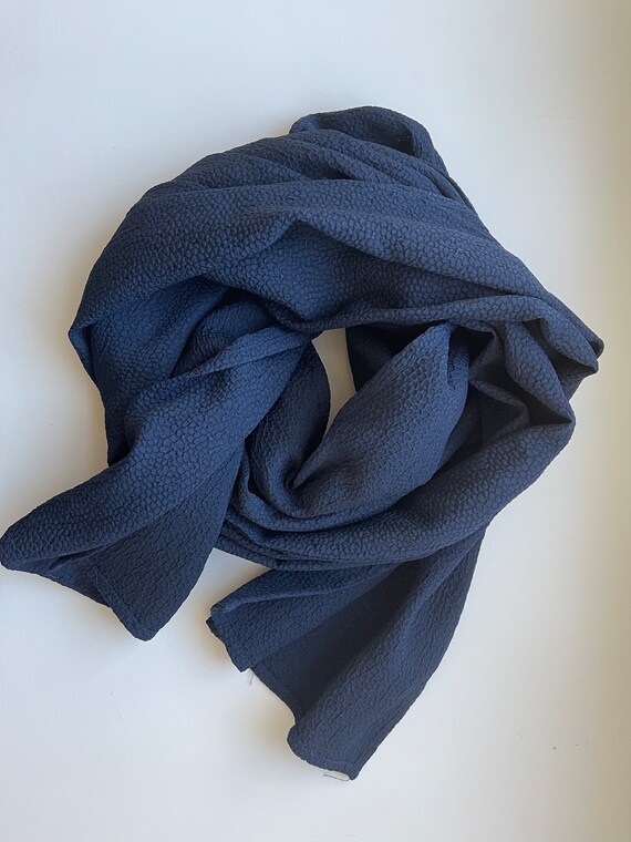 Blue silk scarf Long Dark with Pebble Texture Blu… - image 4