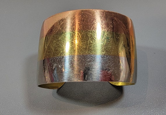 copper cuff bracelet wide brass silver vintage - image 1