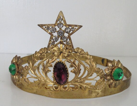 Tiara green purple rhinestones STAR Mardi Gras Cro