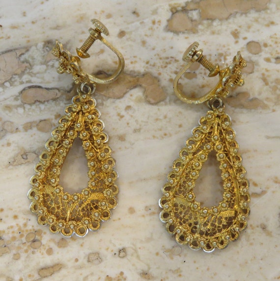 Cannetille earrings filigree teardrop Dangle screw