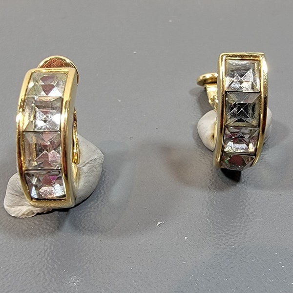 Givenchy earrings hoops clip on square shiny stones