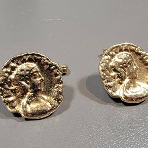 coin cufflinks gold tone metal plated Roman coins