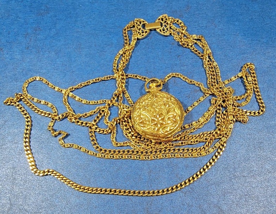locket pendant gold tone three chains goldette vi… - image 8