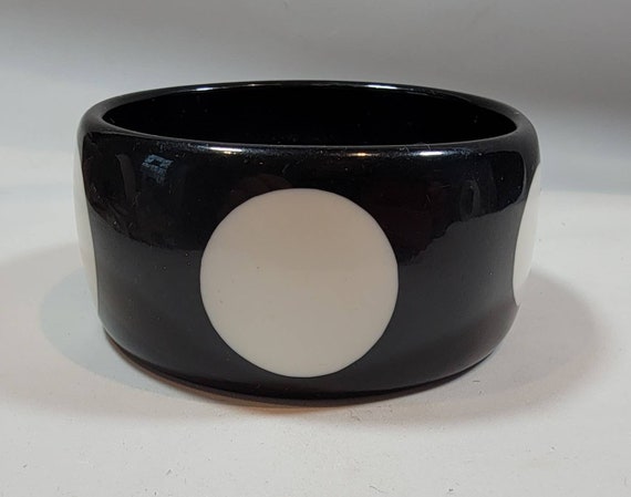 black white dot chunky bangle bracelet white dots… - image 7