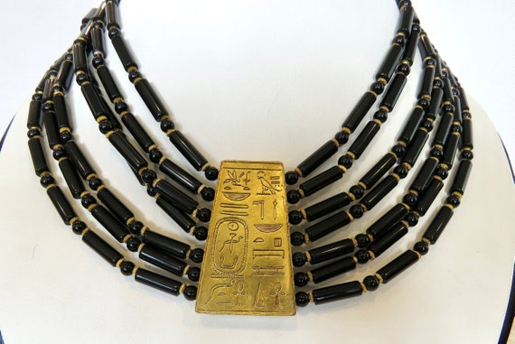 Egyptian revival necklace diane von Furstenberg Bold Brass and black bead collar