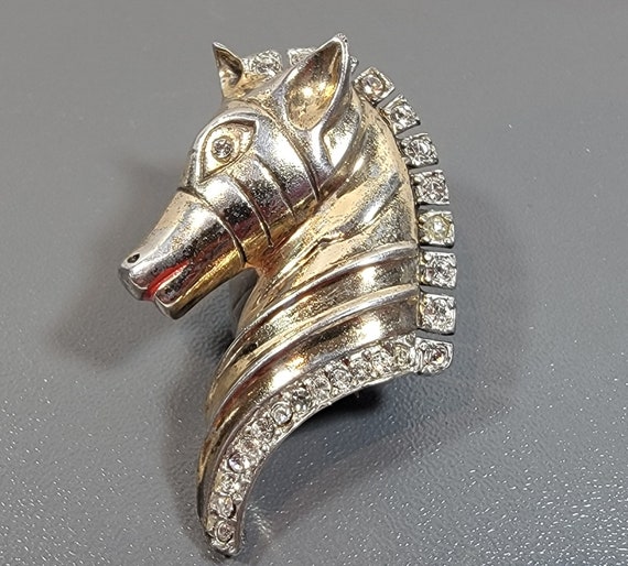 zebra brooch sterling silver rhinestones