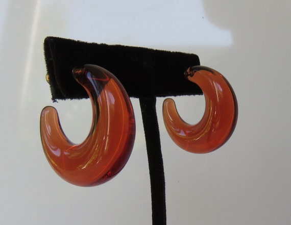 peach resin hoop earrings pierced see through lar… - image 6