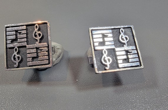 music note cufflinks silvertone metal treble cleff - image 6