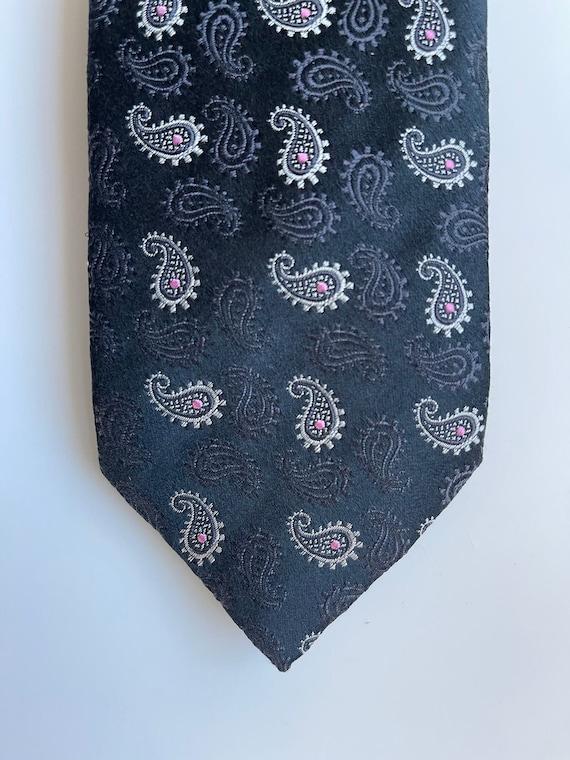 Vintage Thomas Pink Silk Necktie Black and Pink Paisley Design Vintage London Style Made in England