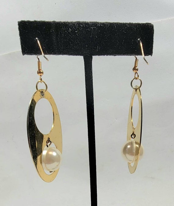 pearl earrings geometric modern simple gold tone … - image 4
