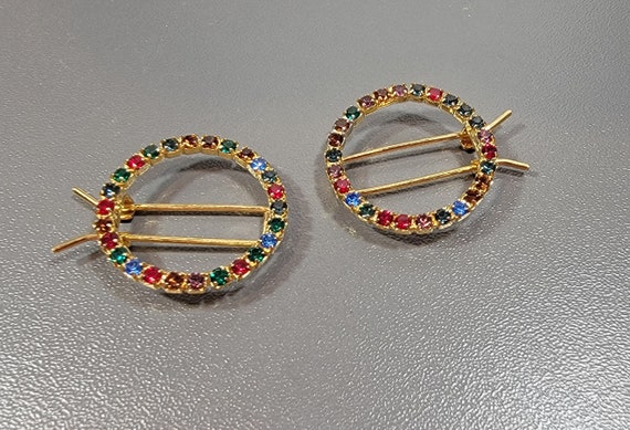rhinestone barrettes circle shape small new old stock