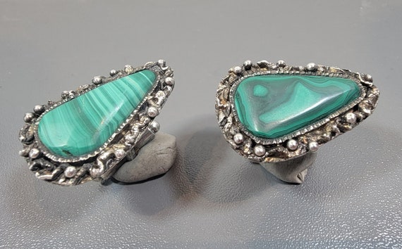 malachite cufflinks large triangular stones silver