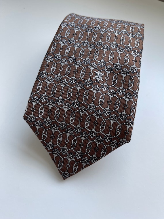 Vintage Celine Silk Necktie Repeating Horse bit de