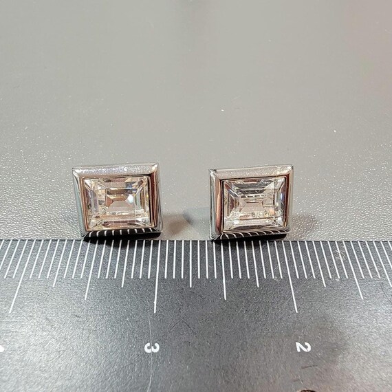 Swarovski earrings pierced rectangular silver ton… - image 4