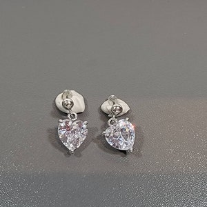 heart earrings silver tone pierced drops crystal