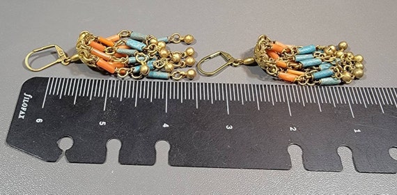 egyptian revival earrings Blue and coral mummy be… - image 1