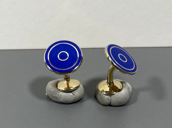 Blue enamel cufflinks Bullseye Design Fine Quality Circular Gold and Blue