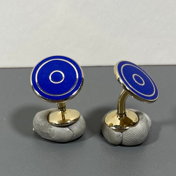 Blue enamel cufflinks Bullseye Design Fine Quality Circular Gold and Blue