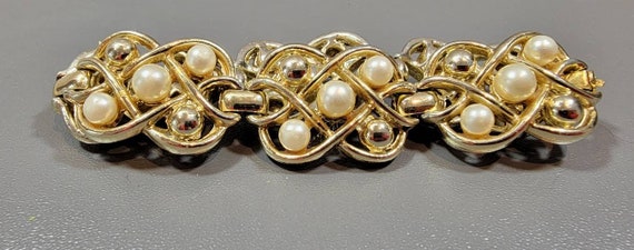 pearl bracelet wide golden links coro fake pearls