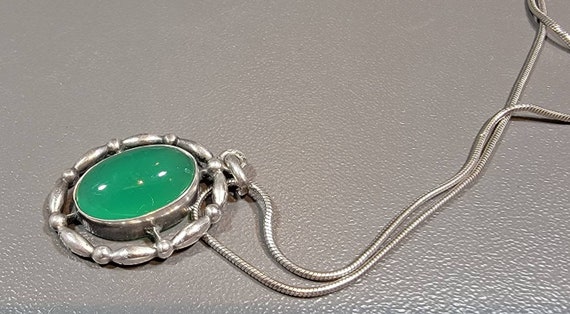 Green stone pendant Chrysoprase sterling silver oval … - Gem